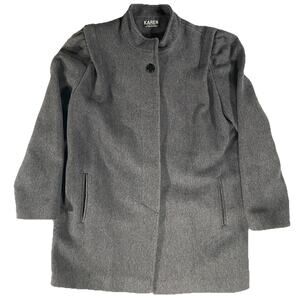 Vintage Karen Gray Wool Cashmere Blend Front-Button Knee Length Coat Womens Med
